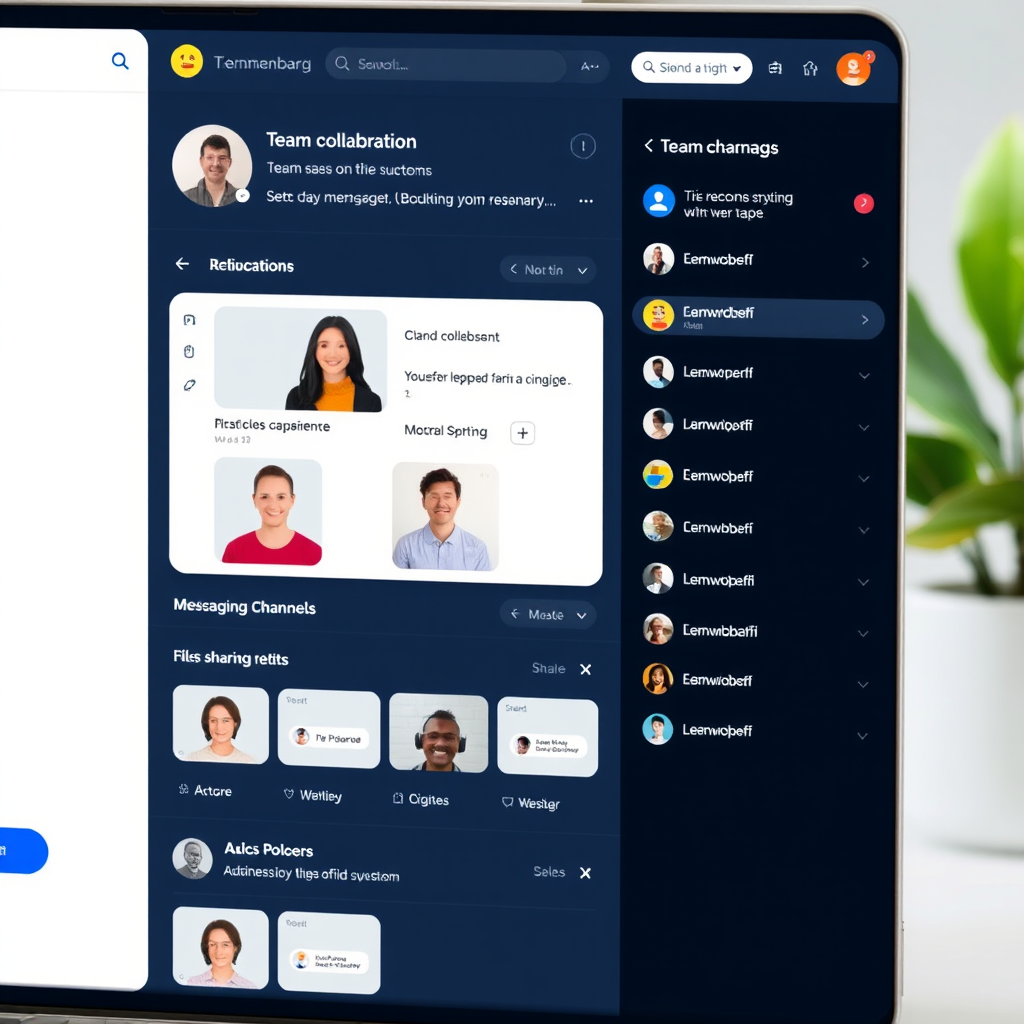 Modern digital workspace interface showing team collaboration tools, messaging channels, and file sharing capabilities in a clean, intuitive design