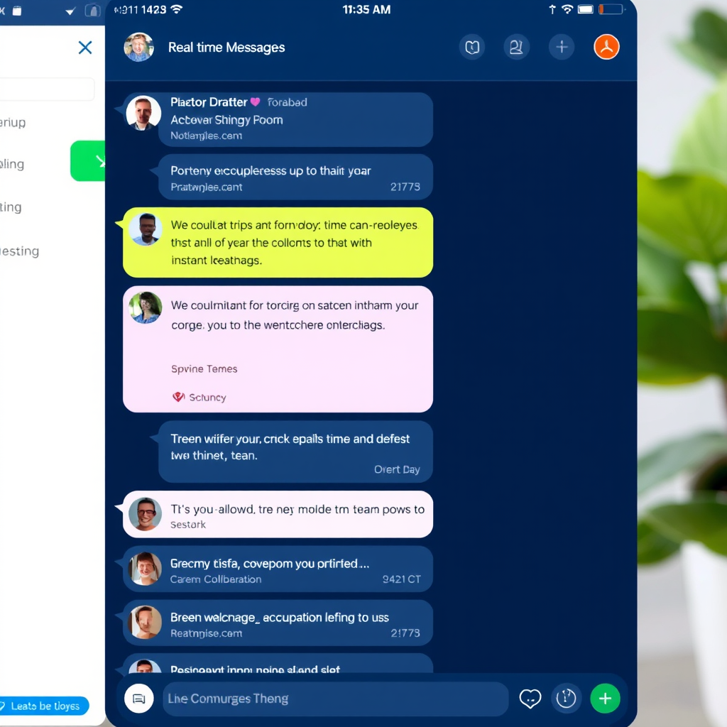 Real-time messaging interface displaying instant conversations, message threads, and live collaboration features in a team communication platform